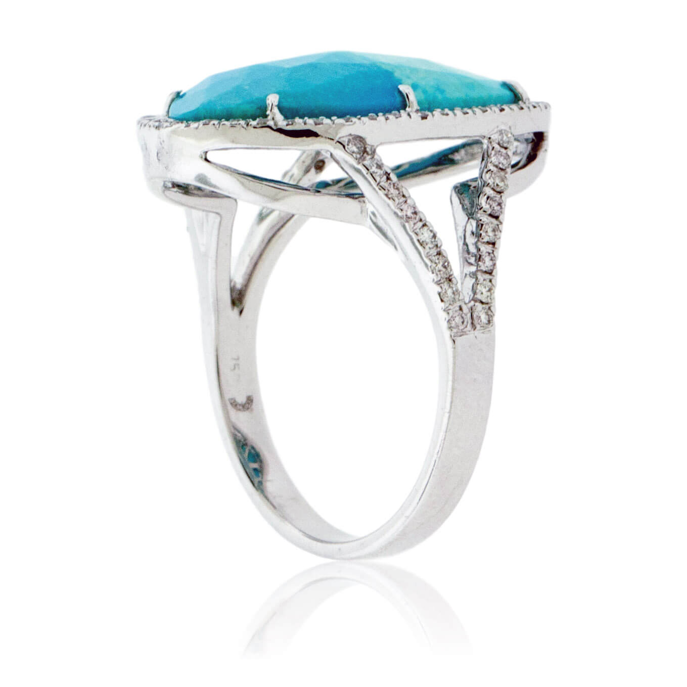 Art Deco Old European Cut Diamond Turquoise Cabochon Foliate 14 Karat White  Gold Ring | Wilson's Estate Jewelry